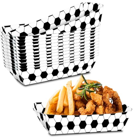 12 bandejas de palomitas de maíz de fútbol, bandejas de cartón blanco y negro, decoración de fútbol, decoración de cumpleaños para niños, para organizador de aperitivos, regalo de fiesta de estadio