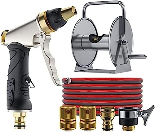 MKAK Garten-Schlauchtrommel For Wand-/Bodenmontage, Einziehbare Manuelle Schwenkhalterung Aus Edelstahl Mit Wasserrohr Und Düse 1/2 Zoll Wasserrohr(50m Water Pipe Reel Set)