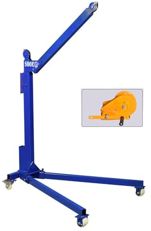 500KG Mobile Foldable Hand Winch Crane – Steel Manual Home Lift Hoist for Garage Workshop, Engine Removal, Heavy Lifting