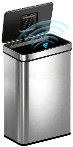 HOMCOM Poubelle à Capteur 60 L, Couvercle à Fermeture Douce Argenté | Poubelle de Cuisine Automatique sans Contact, en Acier Inoxydable Anti-Traces, pour Cuisine, Maison, Bureau