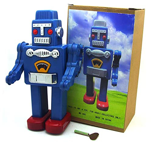 AYUNJIE Tin Toy MS360 Wind Up Toy Robot Creative Vintage Collectible Kids Gift Boys Girls Parent-Child Interaction (Blue)