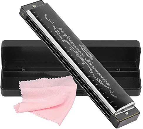 Harmonica Professional Harp Armonica Key of C 24 Hole Polyphony Diatonic Mouth Organ with Case for Blues Folk Jazz Pop for Music Student Teacher Beginner Gift