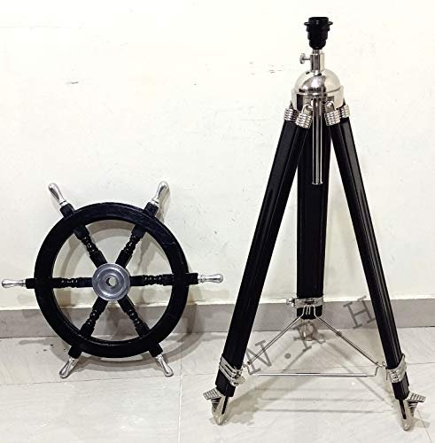 Lámpara de pie con pantalla náutica, estilo vintage, para dormitorio y oficina, trípode de madera decorativa