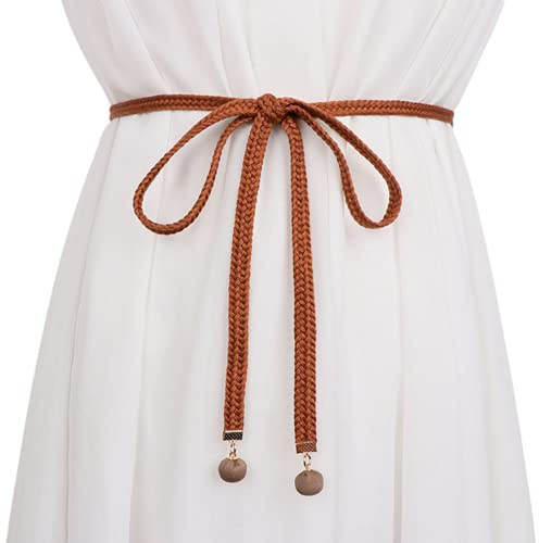 CHENGZI Modischer Damengürtel, Taillenkette, Seil, geflochten, lässig, dünner Gürtel für Damenkleid, braun, Belt Width : 1 cm , Belt length : 150 cm