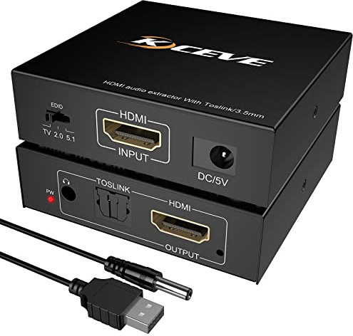 NAWEN HDMI zu HDMI Audiokonverter, Optischer TOSLINK SPDIF + 3,5-mm-Stereo Audio Extraktor, 4K@30Hz HDMI Audio Splitter, kompatibel mit Blue-ray PC Laptop Xbox One HDTV