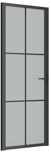 'vidaXL Black Matt and Transparent Tempered Glass Interior Door with Aluminum Frame – 29.9 x 79.3 Includes Assembly Kit