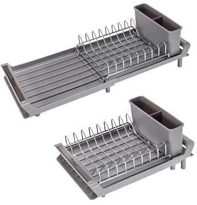 Erreke Escurreplatos Plegable, Escurridor de Platos, Drena al Fregadero, Rejilla de Acero Inoxidable, Escurre Platos Pequeño Compacto Encimera Cocina, Escurreplatos sobre Fregadero, 28x20 cm (Gris)