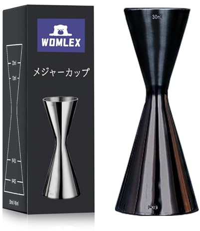 WOMLEX Misurino da cocktail con scala interna 1 oz/2 oz per un cocktail – acciaio inox 304, adatto per bar e appartamenti (nero, 30 ml e 60 ml)