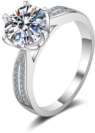 Verlobungsring Damen Weißgold 585, Trauring Solitär Echt Gold für Frauen mit Lab Diamant 1ct, D, VVS1-VVS2, Gr. 48 (15.3)
