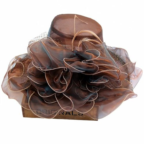 Reyox Damen Fascinator Hut Organza Sonnenhut für Hochzeit Ascot Karneval Tee Party Braun