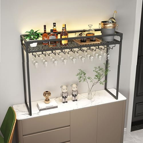 Schwarzes schwimmendes Barregal, Likörregal, Weinregal, Wandmontage mit Glashalter für Likörflaschen und Weingläser, stilvolle Wand-Barschrank für Zuhause, Bar, Esszimmer, Küche, 65 cm