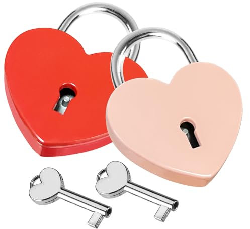 2 Pezzi Lucchetto a Forma di Cuore con Chiave, Mini Lucchetto Decorativo Cuore per il diario Travel Locker portagioie, 6 x 4.5 cm