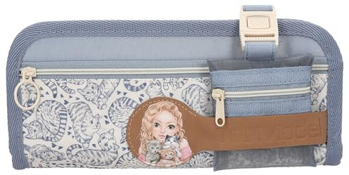 Depesche TOPModel Cat Love 13275 Schlampertasche in Hellblau mit Cute Katzenprint, Schlamper-Federtasche mit Mehreren Fächern und Katzenpattern