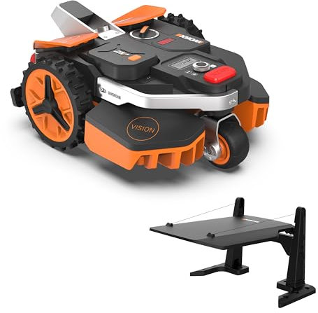WORX Landroid Vision M550 Mähroboter WR205E für Gärten bis 550m², AI Rasenmäher Roboter ohne Begrenzungskabel, aktive Hindernisvermeidung mit KI-Technologie, Igelschutz + WA0825 Vision Garage
