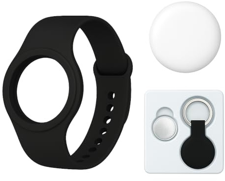 Ensemble Tracker Bluetooth – Localisateur avec Bracelet & Porte-Clés de Sécurité étanche – Idéal pour Enfants, Animaux ou Objets – Suivi Via Smartphone – 4 Couleurs Disponibles (Noir)