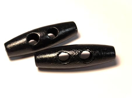 20 edle Holzknöpfe - Knebelknöpfe oval 40mm x 12mm (4,0cm x 1,2cm) schwarz Knebel 2 Löcher a 6,0mm je Loch - längliche Knöpfe zum annähen nähen basteln - Jackenknöpfe Mantelknöpfe