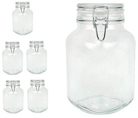 Bormioli 214740 Fido Gläser mit Bügelverschluss 6 teilig | Füllmenge 2 L | Luftdichte Konservierung durch den Gummiring sowie den Drahtbügelverschluss