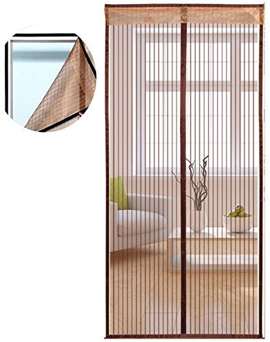 Icegrey Fliegengitter Tür Insektenschutz Magnet Fliegen Gitter Vorhang Fliegenvorhang für Balkontür Wohnzimmer Klettband Fassung Braun 90 x 220 CM