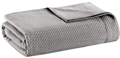 Madison Park 100% Egyptian Cotton Lightweight Summer Blanket, Breathable Waffle Knit Design, Soft Cozy All-Season Throw for Bed, Couch or Sofa, Grey King Size (108x90)