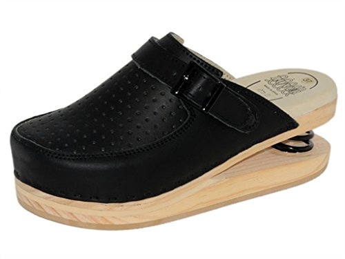 LUVER gefederte Damen Clogs schwarz - Federschuhe - clgjr120s, Schwarz, Größe: 38