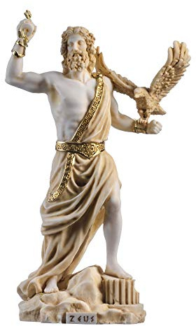 Zeus griechischer Gott Jupiter Donner Statue Figur Gold Alabaster 23.5cm