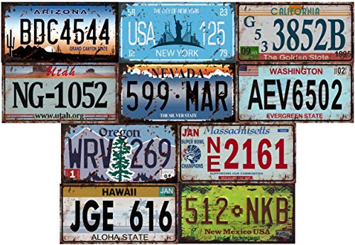 - Lotto di 10 targhe automobilistiche USA in Metallo - con Effetto Invecchiato - repliche di autentiche targhe Americane (Old1 + Old2)
