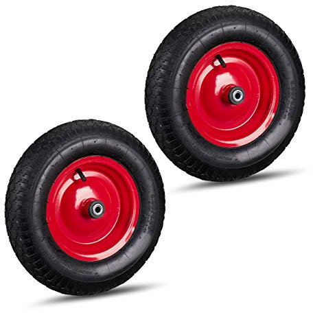 2x Ruota per Carriola 4.80 4.00-8, ad Aria, & Cerchione in Acciaio, 3 Adattatori, Max 120 kg, Nero Rosso