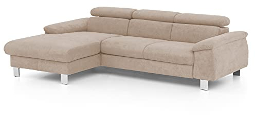Mivano Ecksofa Micky mit Recamiere / Eckcouch mit Bettfunktion, Bettkasten und Kopfteilverstellung / 244 x 72 x 166 / Mikrofaser, Hellbraun