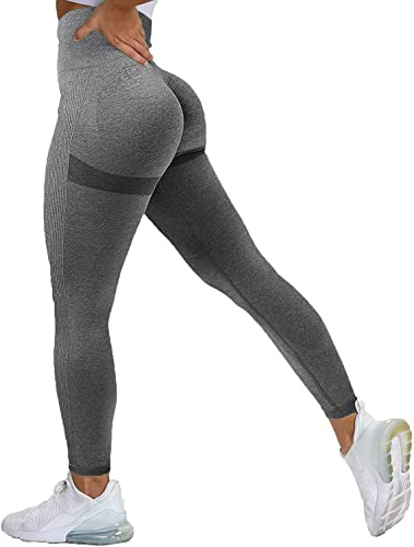 Memoryee Leggings de Sport Femme Anti Cellulite Push Up Taille Haute Butt Lift Elastique Pantalon de Compression Sport Yoga/B-Dark Grey/M