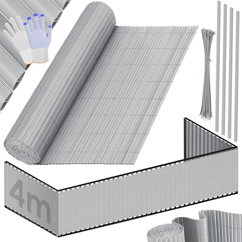 KESSER® Estera de Privacidad PVC Valla Protectora Balcón | Resistente a la Intemperie | 100 x 400 cm | Lamas reforzadas | Revestimiento del balcón Incluye Abrazaderas y Cubierta Gris claro