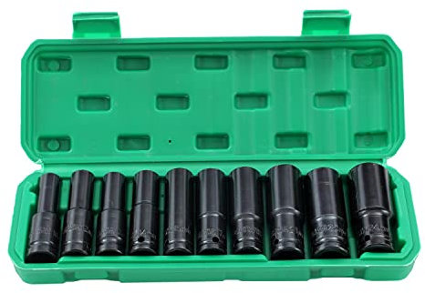 KATSU Deep Impact Socket Set 1/2 Inch Drive 10PCs, 10mm-24mm Mertic Automotive Trucks Tractors Engines Repairing DIY Mechanic Tool (Budget) 420444