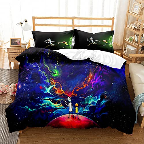 Ste-X Rick and Morty Bettbezug-Set Mit Passenden Kissenbezügen, Fadenzahl 120, Garantierter Steppschutzbezug, Premium-Bettwäsche-Kollektion, Extra Weich (135x200cm,RAM 03)