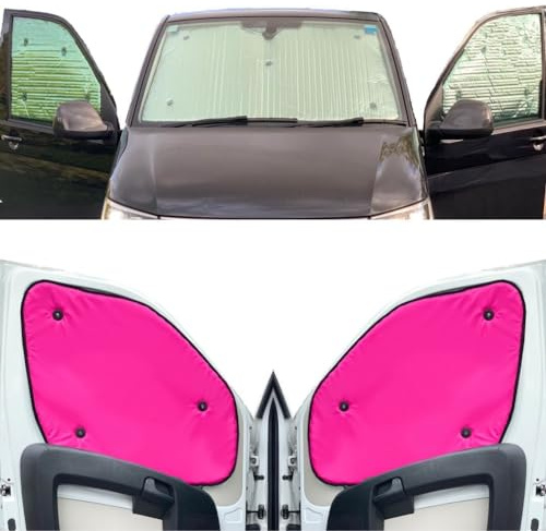 Tendine Parasole Auto Compatibile con VW T7 Transporter (2023- Date)(Set Completo Swb + Portellone Posteriore) Dorso Rosa,Reversibile e Termico