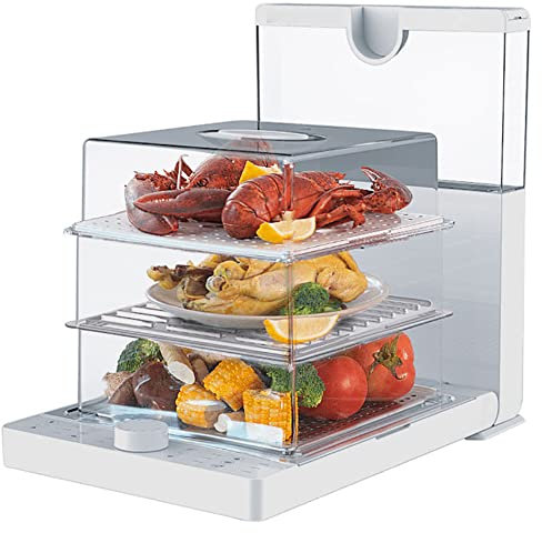 Vaporizador eléctrico de alimentos de 3 niveles, vaporizador de carne de verduras plegable de 1500 W con capacidad de 18,8 l, temporizador de 60 minutos, cestas extraíbles sin BPA, vaporizador vapor