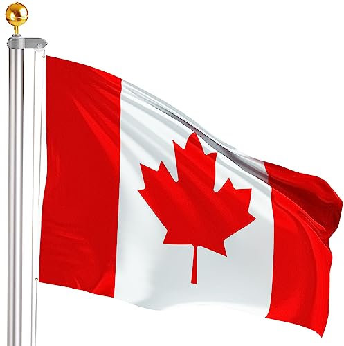 Brubaker Asta Portabandiera in Alluminio con Bandiera del Canada e Punta a Sfera Oro - Asta per Bandiera da 4 m con Presa a Terra per Giardino e Campeggio + Bandiera Nazionale Canadese 150 x 90 cm