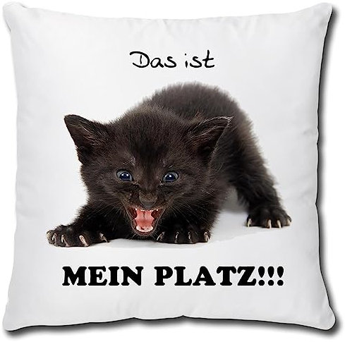 TRIOSK Kissen mit Katze Katzenmotiv Mein Platz Spruch lustig Katzen Geschenk für Katzenliebhaber Frauen Mädchen Freundin Dekokissen 40x40
