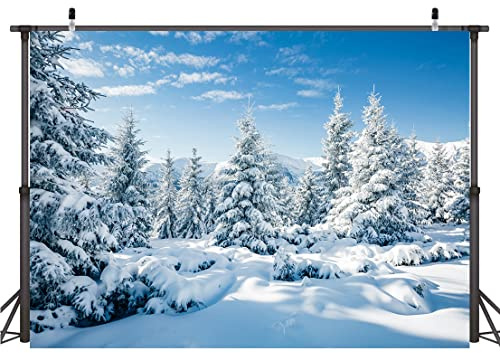 AIIKES 10x8FT Schneelandschaft Hintergrund Winter Wald Schnee Baum Fotografie Hintergrund Outdoor Himmel Winter Schneefeld Landschaft Schneebedeckte Kiefern Fotostudio Requisiten 12-346