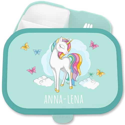 Brotdose Kinder Campus für Mepal - Einhörner - Brotbox Einhorn mit Schmetterlingen Lunchbox Unicorn Geschenk Einschulung Gesxhenke Schulkind I - 750 ml - Türkis - jausenbox mädchen schule