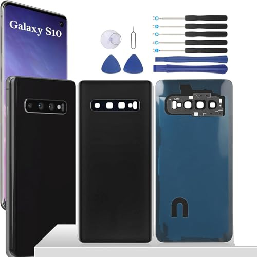 YHX-OU 6.1'' Nero Copribatteria per Samsung Galaxy S10 SM-G973F SM-G973U SM-G973W SM-G973U1 SM-G973 SM-G973N Retro Vetro Backcover Back Vetro Kit di Riparazione con Obiettivo Fotocamera + Strumento