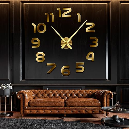 R&M ORIENT® 3D Wanduhr große Moderne Mute DIY – Luxus Dekoration Geschenk – Wandtattoo – Uhren für Büro Wohnzimmer Schlafzimmer Dekoartikel Home Office Quarzuhr (Gold-E)