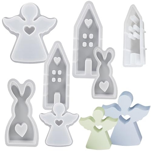 Ostern Kaninchen Silikonformen Gießformen, 7 Stück Silikonform Ostern Kerzenformen, Silikonformen Gießformen Häuser Kerzenformen Zum Gießen, Kerzenform Silikon Für Seife, Keks, Schokoladenkuchen