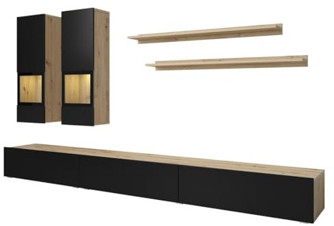 PRICE FACTORY just for you Ensemble Meubles de Salon Ramos – Chêne et Noir Super Mat – Design Contemporain sans LED