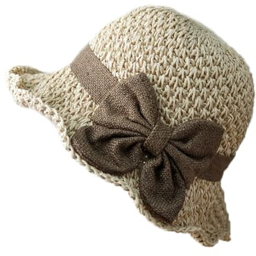 Faxianther Women Vintage Straw Floppy Hats Anti-UV Sun Protection Roll Up Sun Hats Summer Shopping Fishing Traveling Beach Hat Topee Bowknot Bucket Hat Fisherman Hat