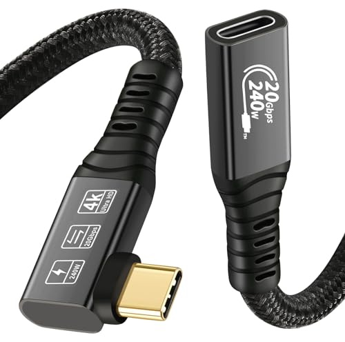 CHENLENIC 90 Grad 20Gbps USB C 3.2 Verl?ngerungskabel, USBC 3.2 Gen2 Typ-c Stecker zu Buchse Extender Kabel Ultra HD 4K@60Hz 240W 20Gbps Daten¨¹bertragung mit externer SSD eGPU