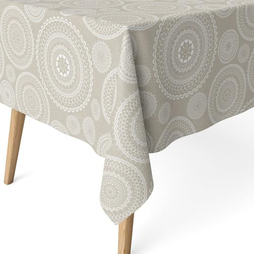 ECOMMERC3 Fleckabweisende Tischdecke für rechteckigen Tisch, Größe 240x140 cm | Schmutzabweisende Tischdecke, extra weich und wasserdicht, Mandala BEIGE