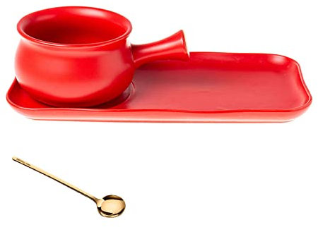 Cereal Bowls ,soup bowls,salad bowl, Breakfast Bowl Set with Handle, Nordic Style Breakfast Plates Ceramic Cutlery for French Onion Soup Cereal Oatmeal Stew, Chill-red (Color : Red) ( Color : Red ) (