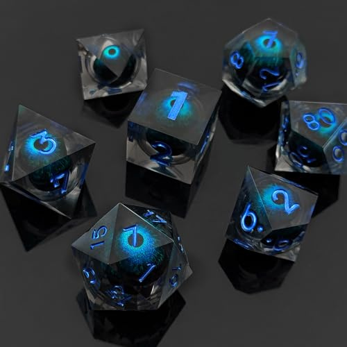 ORUZA 7 Stück Drachenauge Polyedrische Harz Spielwürfel DND Würfel Set D&D Würfel für Dungeons and Dragons RPG MTG Pathfinder Rollenspiel D4 D6 D8 D10 D% D12 D20