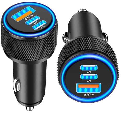 USB C Car Charger for iPhone 17, 2Pack BAOYUANDA 67W 3-Port USB-C & USB-A Fast Car Charger Cigarette Lighter Fast Charging for iPhone 17/16/15/14/13/12/Pro Max, iPad Pro, Galaxy, Google Pixel, Android