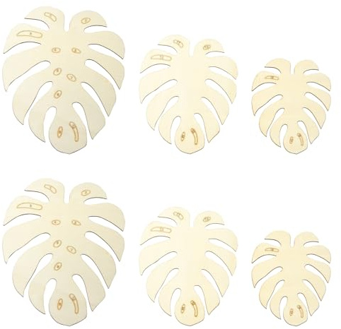 UR URLIFEHALL Foglie di Monstera, 6 pezzi in legno grezzo vuoto, ornamenti da appendere per artigianato, decorazione da parete per la casa e il giardino