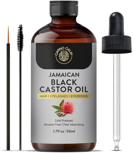 Carno Calm Svart ricinolja | 100 % ren och naturlig premium | bärarolja för hår ögonfransar ögonbryn | kallpressad häxfri närande och revitaliserande | 50 ml